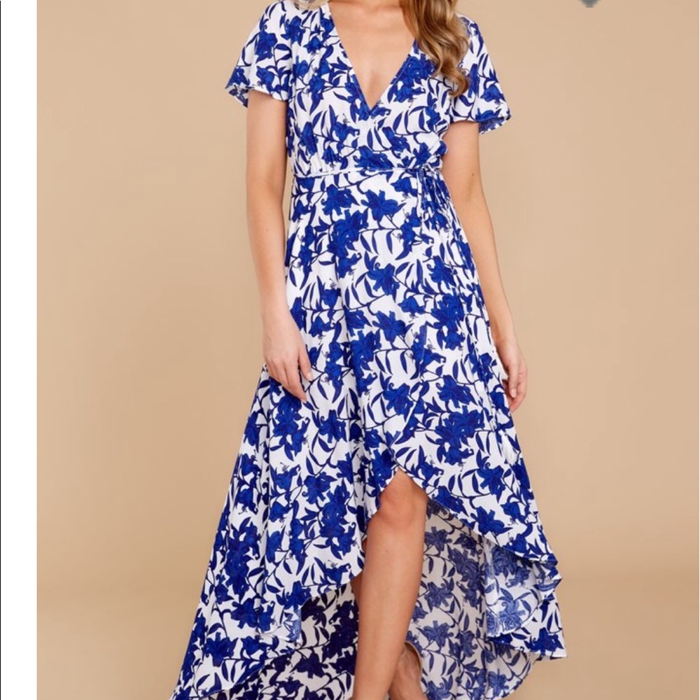 Aakaa Blue & White Wrap Dress
